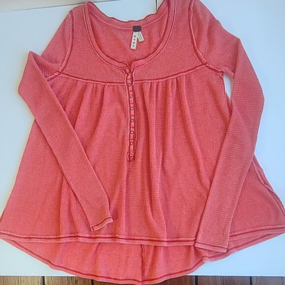 Free People Kai Relaxed Babydoll Top Thermal Henley Boho Indie Size Medium - Picture 4 of 10